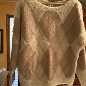 Maurices Soft Cream and Tan Argyle Sweater
